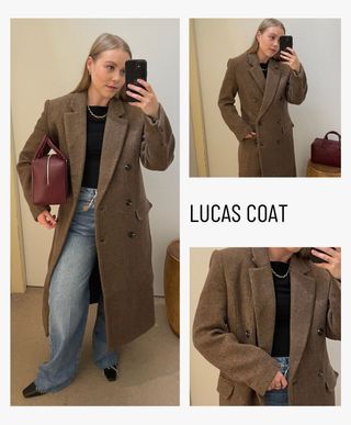 Woman wears brown coat