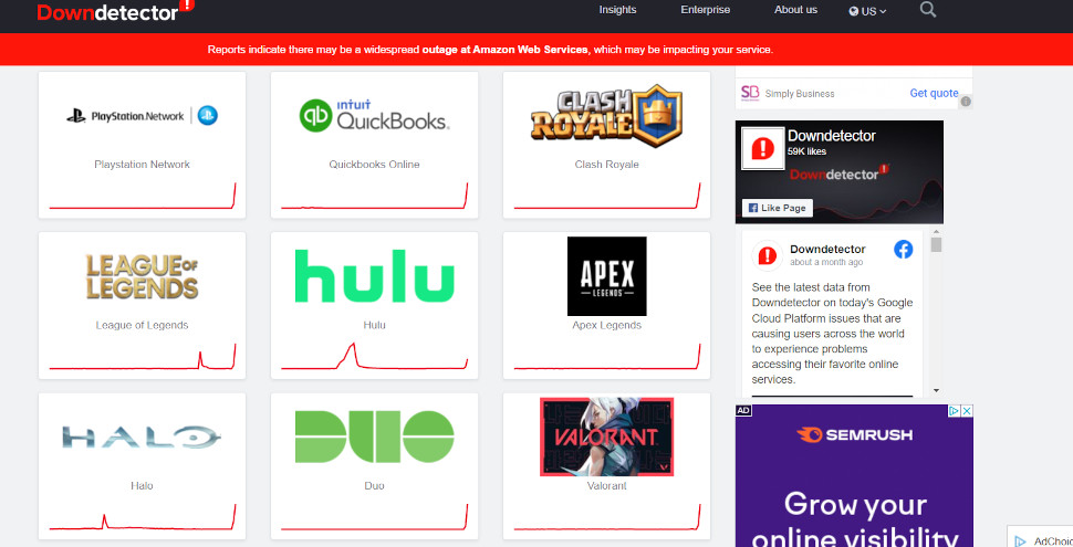 Downdetector services hit by AWS outage