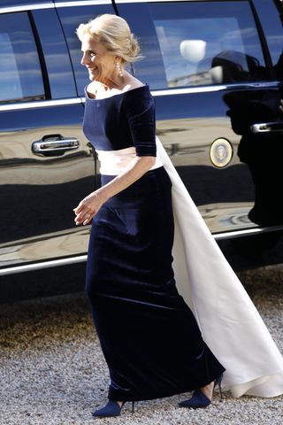 Jill Biden attends a state dinner in France wearing a Schiaparelli gown