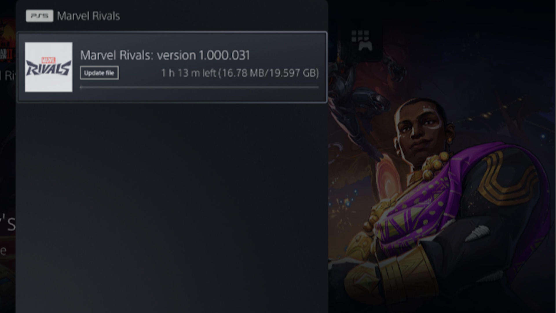 Marvel Rivals update message on the PS5 home screen