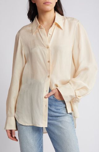 Long Sleeve Satin Button-Up Shirt