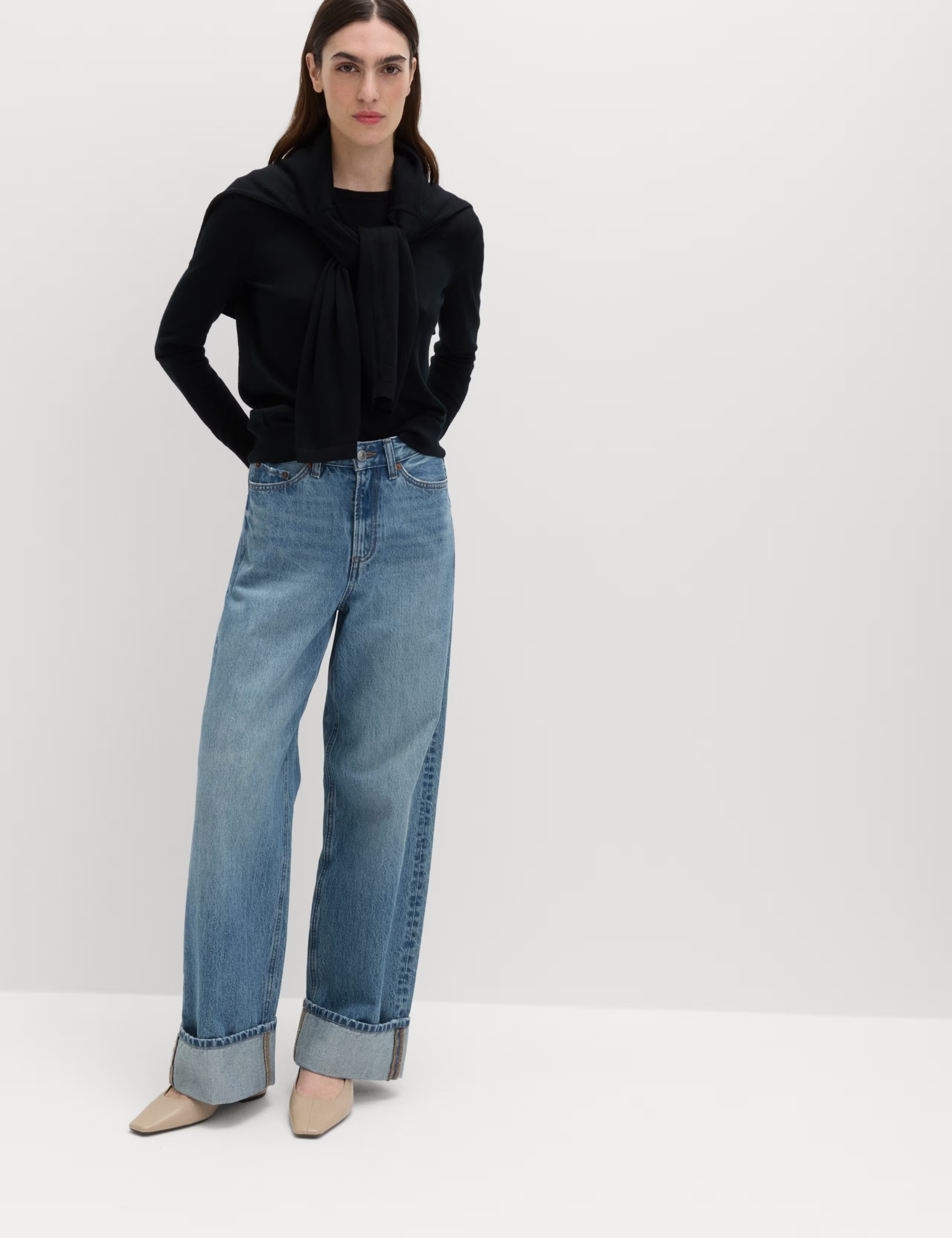 M&amp;S, High Waisted Wide Leg Turn Up Jeans