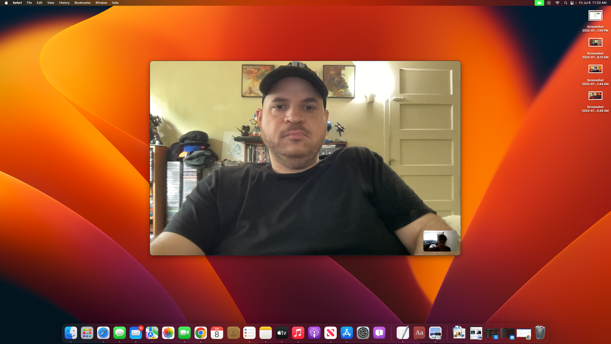 macOS Ventura continuity camera footage before shot, showing staffer viewed through MBP 2022 720p webcam