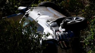 Tiger Woods’s vehicle after the crash in Rancho Palos Verdes, California (Patrick T. Fallon/AFP via Getty Images)
