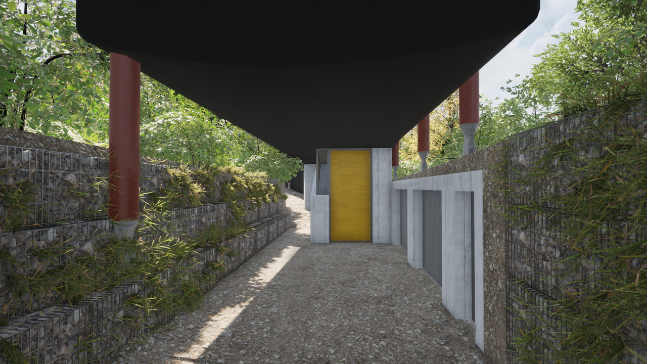A mock up of the exterior pathway around the plane inspired build