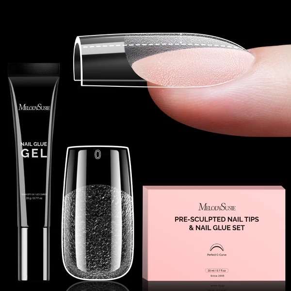 Melody Susie, Half Matte Clear Acrylic Full Cover Pre-Built Nail Tips