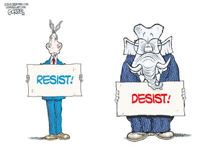 Political Cartoon U.S. Democrats Desist Republicans Resist