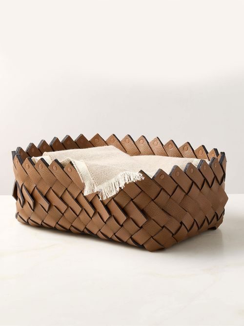 Willa Woven Saddle Leather Storage Basket