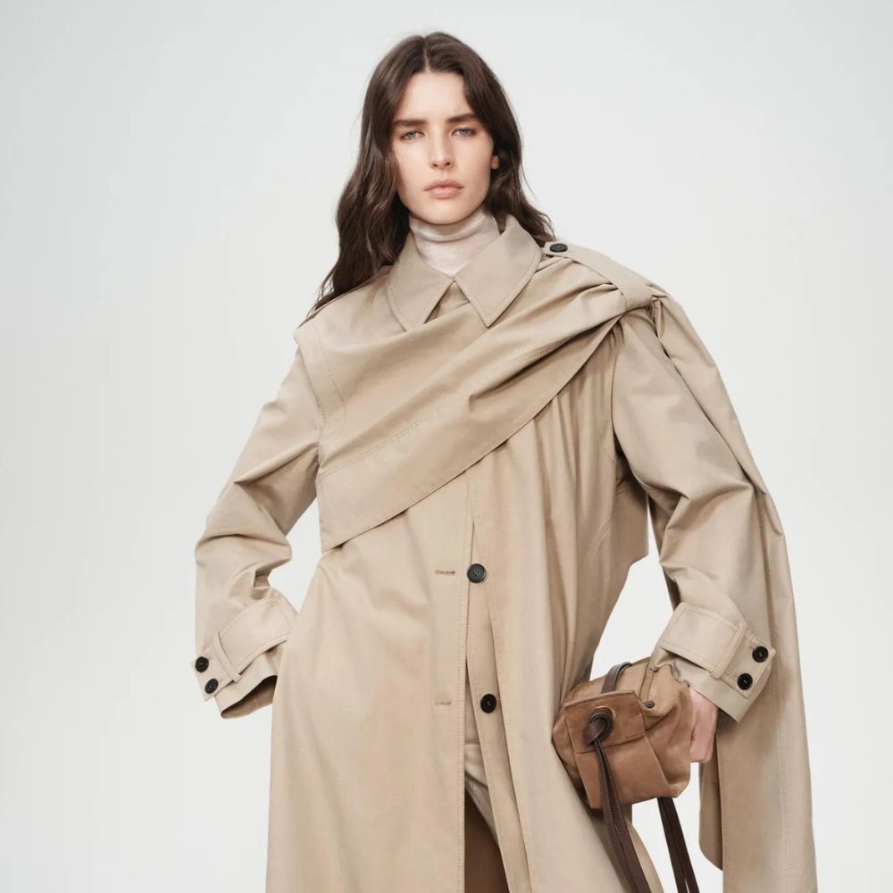 Model wears Zara drape trench coat