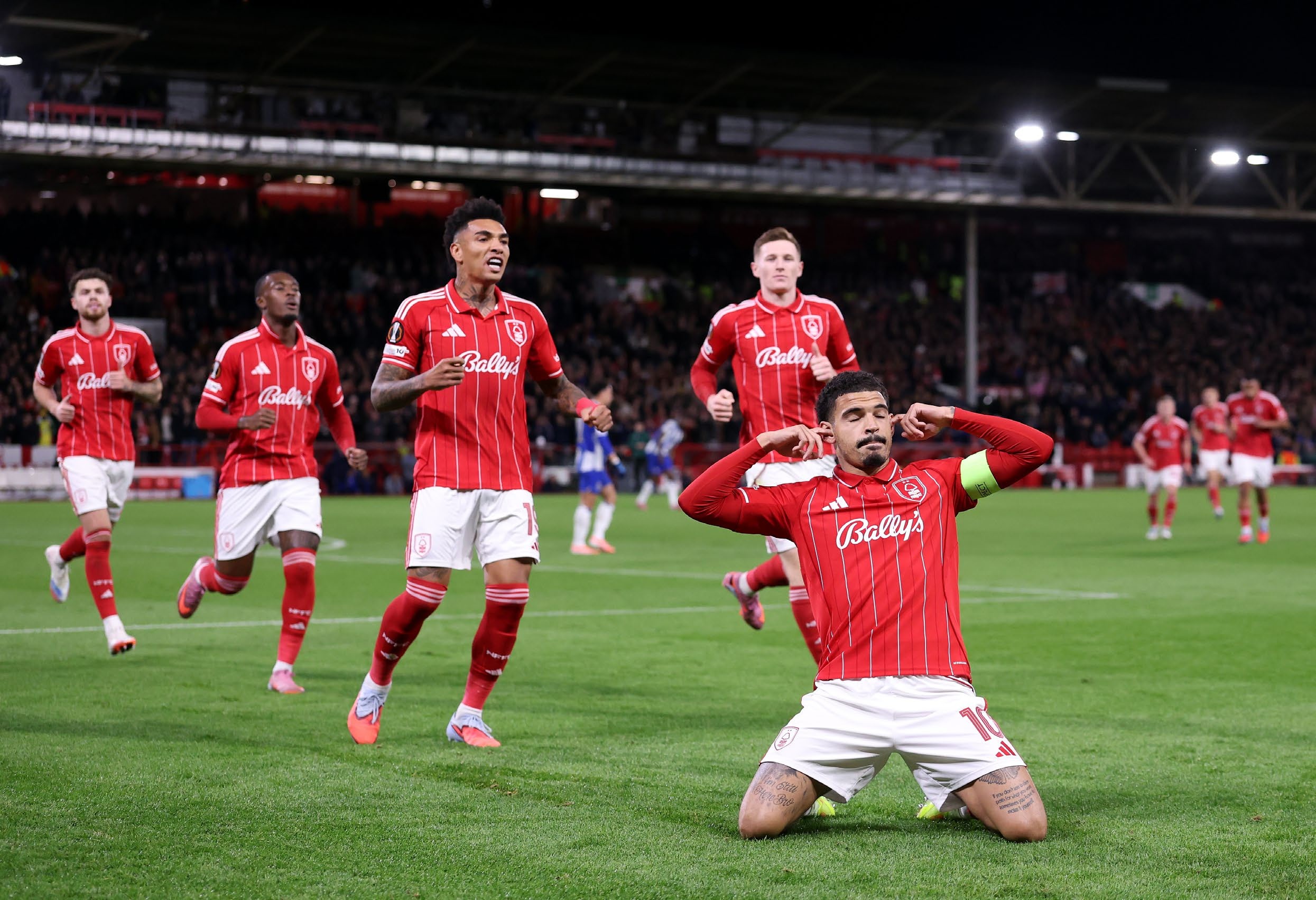 Morgan Gibbs-White of Nottingham Forest celebrates scoring his team's first goal from the penalty spot. (Photo by Carl Recine/Getty Images)