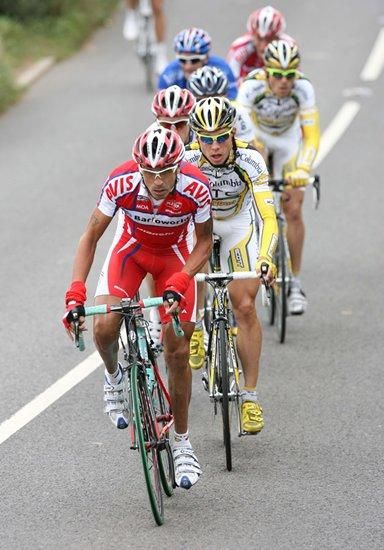 Mauricio Soler (Barloworld) heads the chase group on the climb of Cadbury Hill.