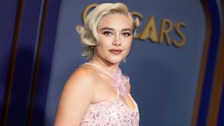 Florence Pugh with platinum blonde hair, on the red carpet at the Academy of Motion Picture Arts and Sciences and the Board of Governors, Honorary Awards, presented to Angela Bassett, Mel Brooks, Carol Littleton and the Jean Hersholt Humanitarian Award Michelle Satter, from the Sundance Institute, as part of the Academy's 14th Governors Awards at The Ray Dolby Ballroom at Ovation Hollywood, in Hollywood, CA, Tuesday, Jan. 9, 2024.