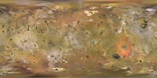 This first-ever complete map of Jupiter's volcanic moon Io released on March 19, 2012, was created using data and images from NASA's Galileo spacecraft (1995-2003) and Voyager mission in 1979.