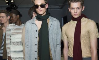 Male models wearing thin scarves
