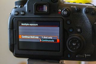 Multiple exposure menu options on Canon EOS DSLR