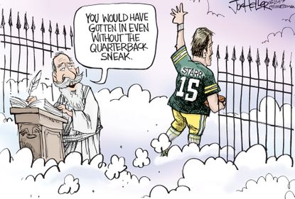 Editorial Cartoon U.S. Bart Starr Packers RIP QB Sneak Heaven