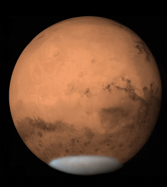 Astrophotographer Damian Peach created this animation, which shows how the global dust storm currently raging on Mars has obscured the planet's surface features.