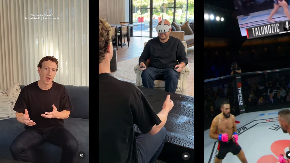 Three screen grabs from Mark Zuckerberg&#039;s Instagram account of video of his thoughts on the Apple Vision Pro