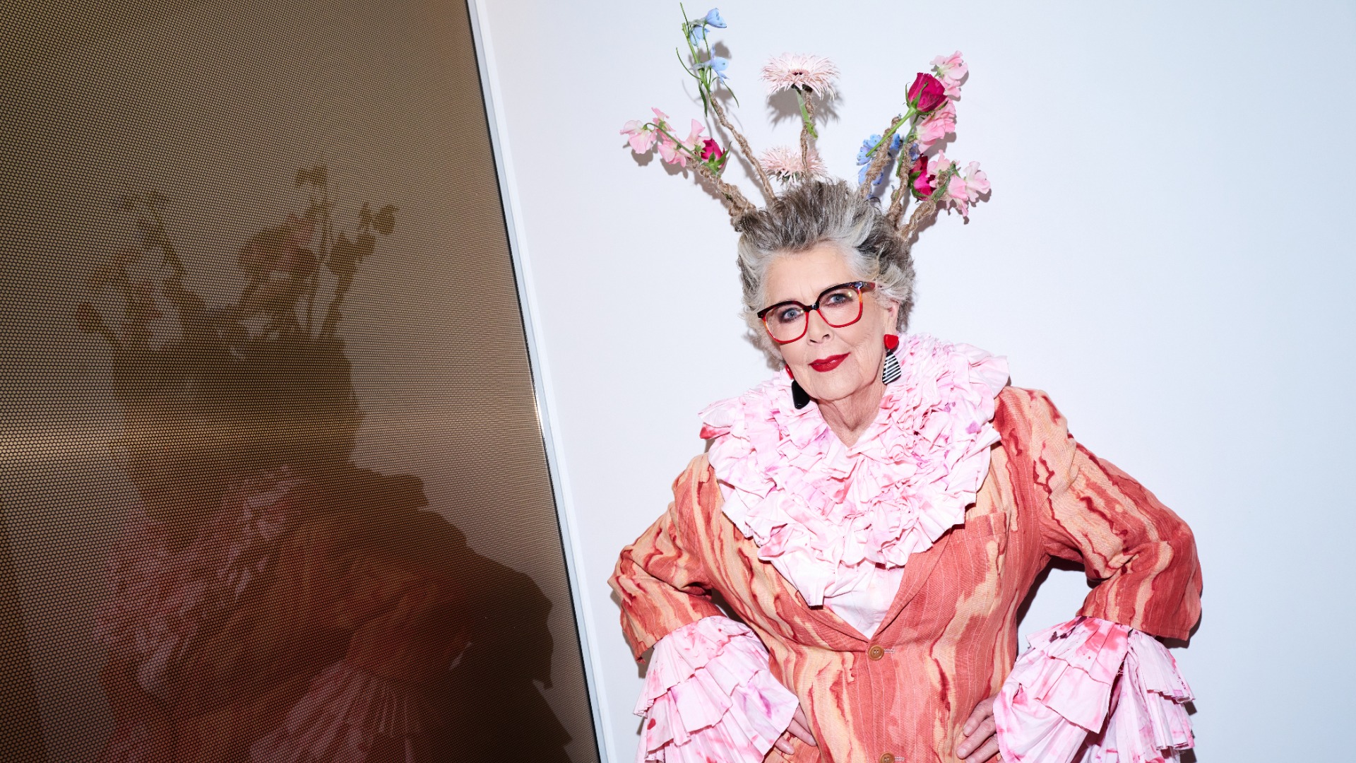 Prue Leith poses backstage ahead of the Vin + Omi show during London Fashion Week