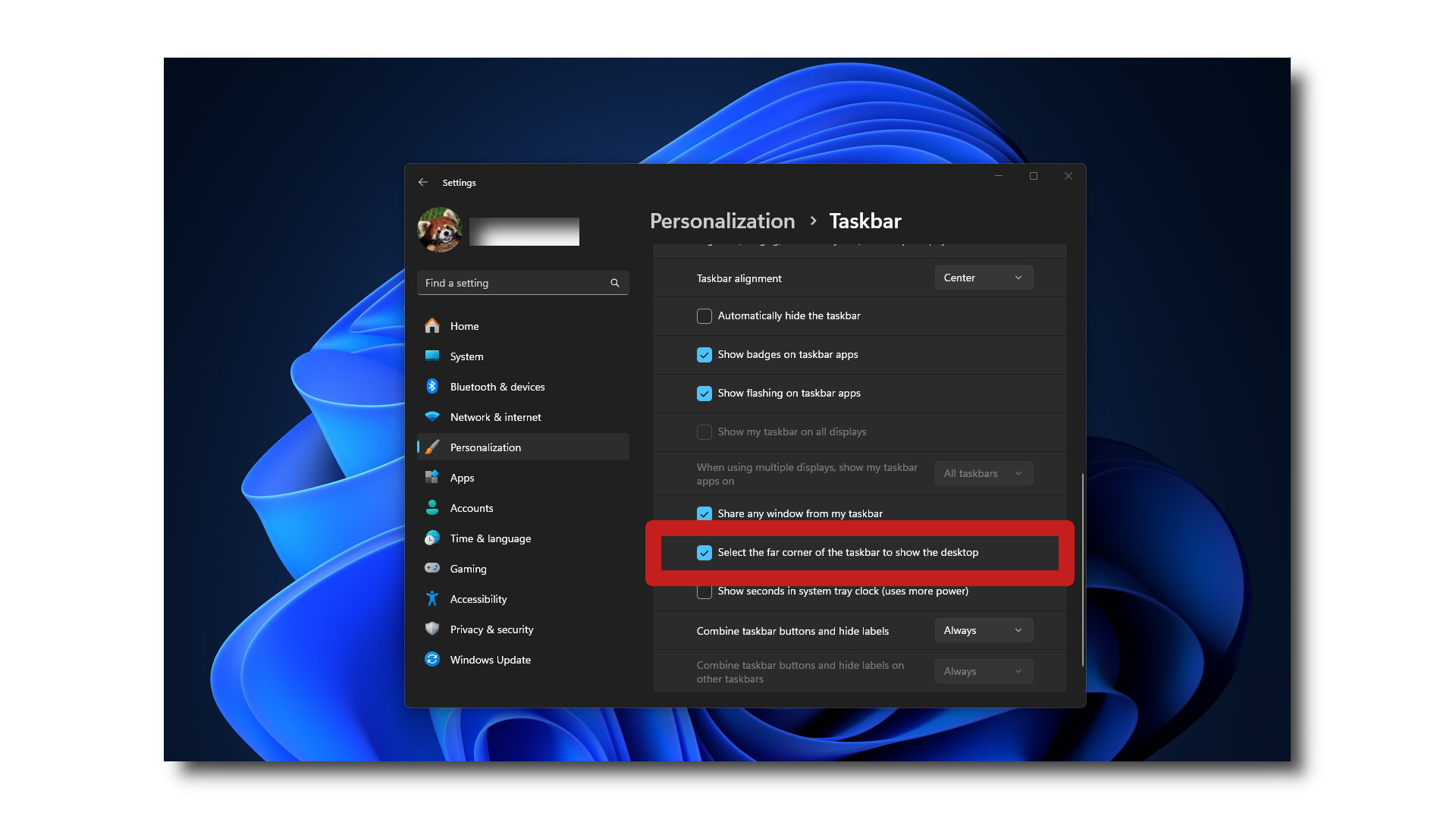 Windows 11 enable Show Desktop button in Taskbar steps