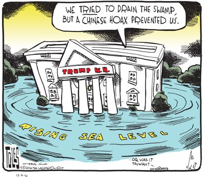 Political cartoon U.S. climate change drain the swamp Donald Trump