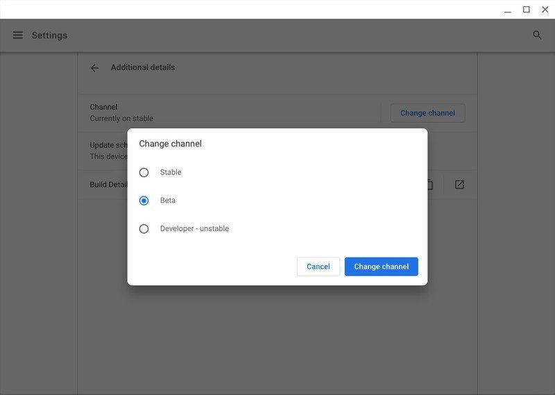 Mudar de canal em Chromebooks