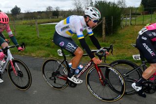 SABLESURSARTHE FRANCE APRIL 07 Andrii Ponomar of Ukraine and Team Drone Hopper Androni Giocattoli Sidermec competes in the breakaway during the 68th Circuit Cycliste Sarthe Pays de la Loire 2022 Stage 3 a 1765km stage from Sabl sur Sarthe to Sabl sur Sarthe CircuitSarthe on April 07 2022 in SablesurSarthe France Photo by Dario BelingheriGetty Images