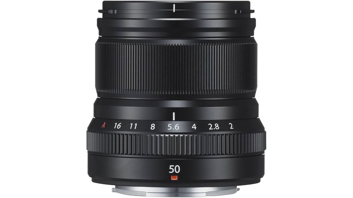 The Fujifilm XF 50mm f/2 R WR lens standing upright