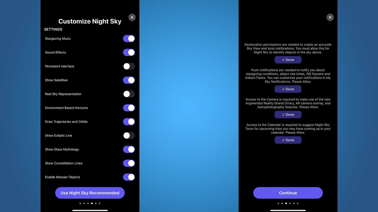 Night sky app screenshot