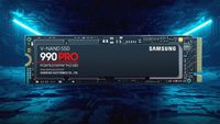 A promotional image for the Samsung 990 Pro SSD