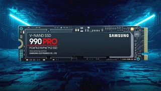 A promotional image for the Samsung 990 Pro SSD