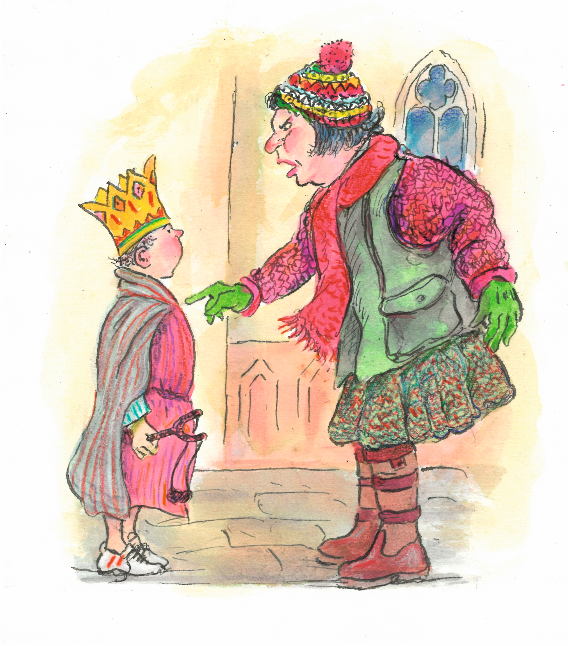 A boy is told off for using a catapult