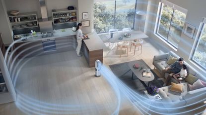 A Dyson air purifier sat in a home purifying the room