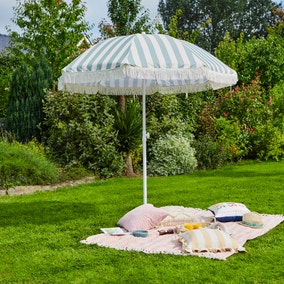 2m Striped Parasol With Fringe