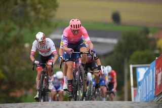 Italian Alberto Bettiol of EF Education First Pro Cycling rides the Paterberg in the Ronde van Vlaanderen Tour des Flandres Tour of Flanders one day cycling race 241 km from Antwerp to Oudenaarde on October 18 2020 Photo by DAVID STOCKMAN BELGA AFP Belgium OUT Photo by DAVID STOCKMANBELGAAFP via Getty Images