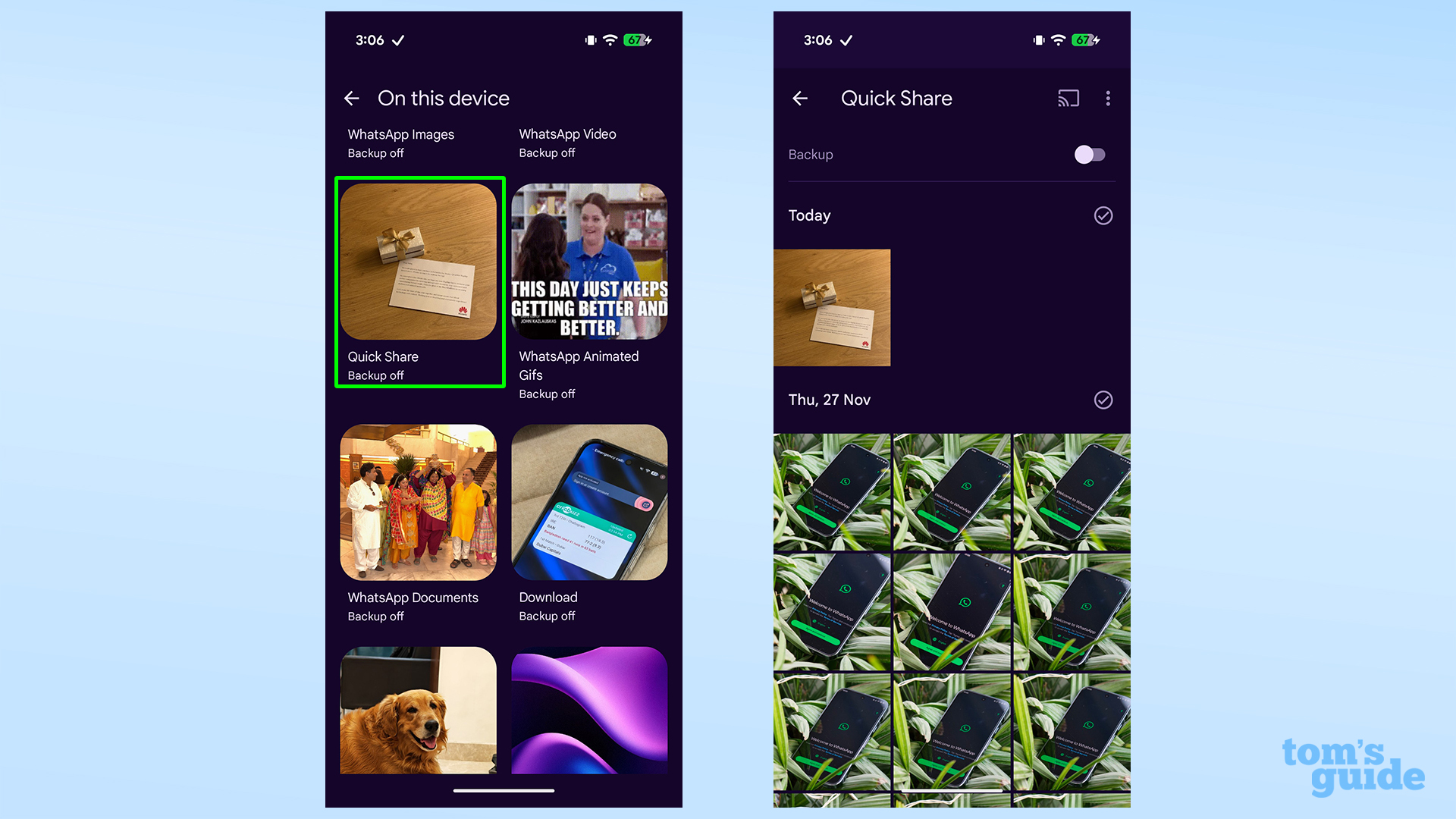 Finding the Quick Share image folder when using Quick Share between iPhone and Pixel