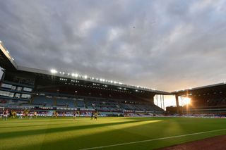 General view inside the stadium as the sun sets during the Premier League match between Aston Villa and Arsenal FC at Villa Park on July 21, 2020 in Birmingham, England. Football Stadiums around Europe remain empty due to the Coronavirus Pandemic as Government social distancing laws prohibit fans inside venues resulting in all fixtures being played behind closed doors.
