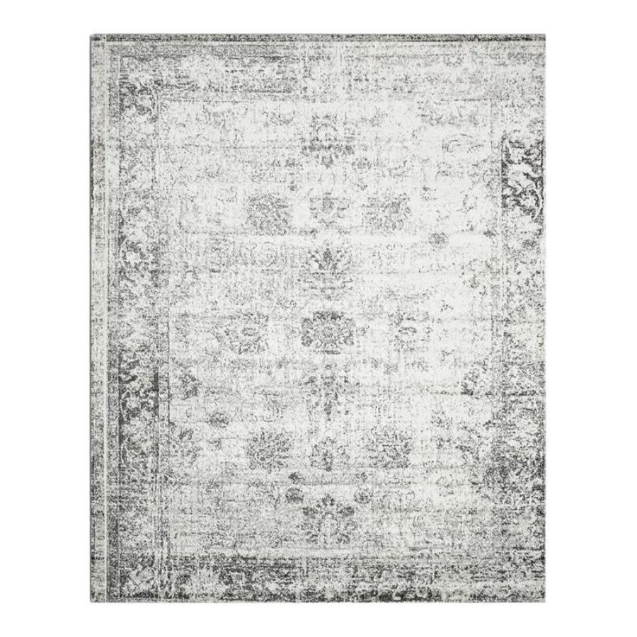 A grey patterned rug