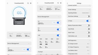 Screenshots from the Ugreen PowerRoam app showing examples of various settings and data.