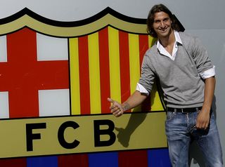 Zlatan Ibrahomvic at his Barcelona unveiling in July 2009.