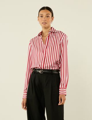 The Boyfriend: Tencel, Maple Red Stripe