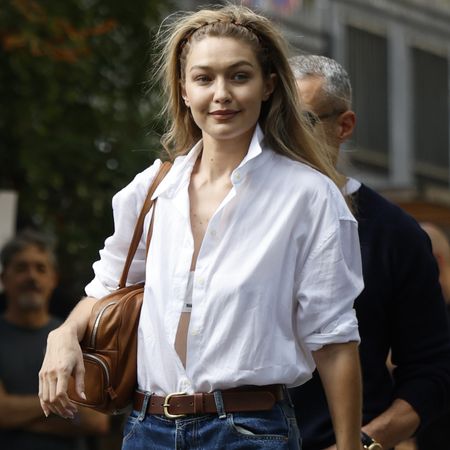 Gigi Hadid wore the mesh Mary Janes trend for fall after the Miu Miu show at Paris Fashion Week