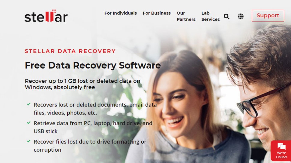 Website screenshot for Stellar Free Data Recovery Software
