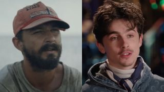 From left to right: Shia LaBeouf in The Peanut Butter Flacon and Timothée Chalamet in an ad for Saturday Night Live.