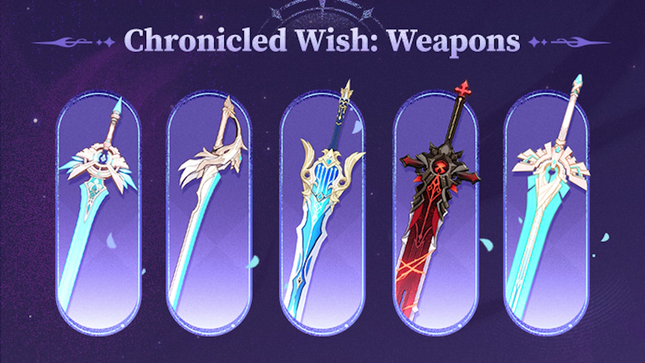Genshin Impact banners - Chronicled Wish weapons in version 6.4