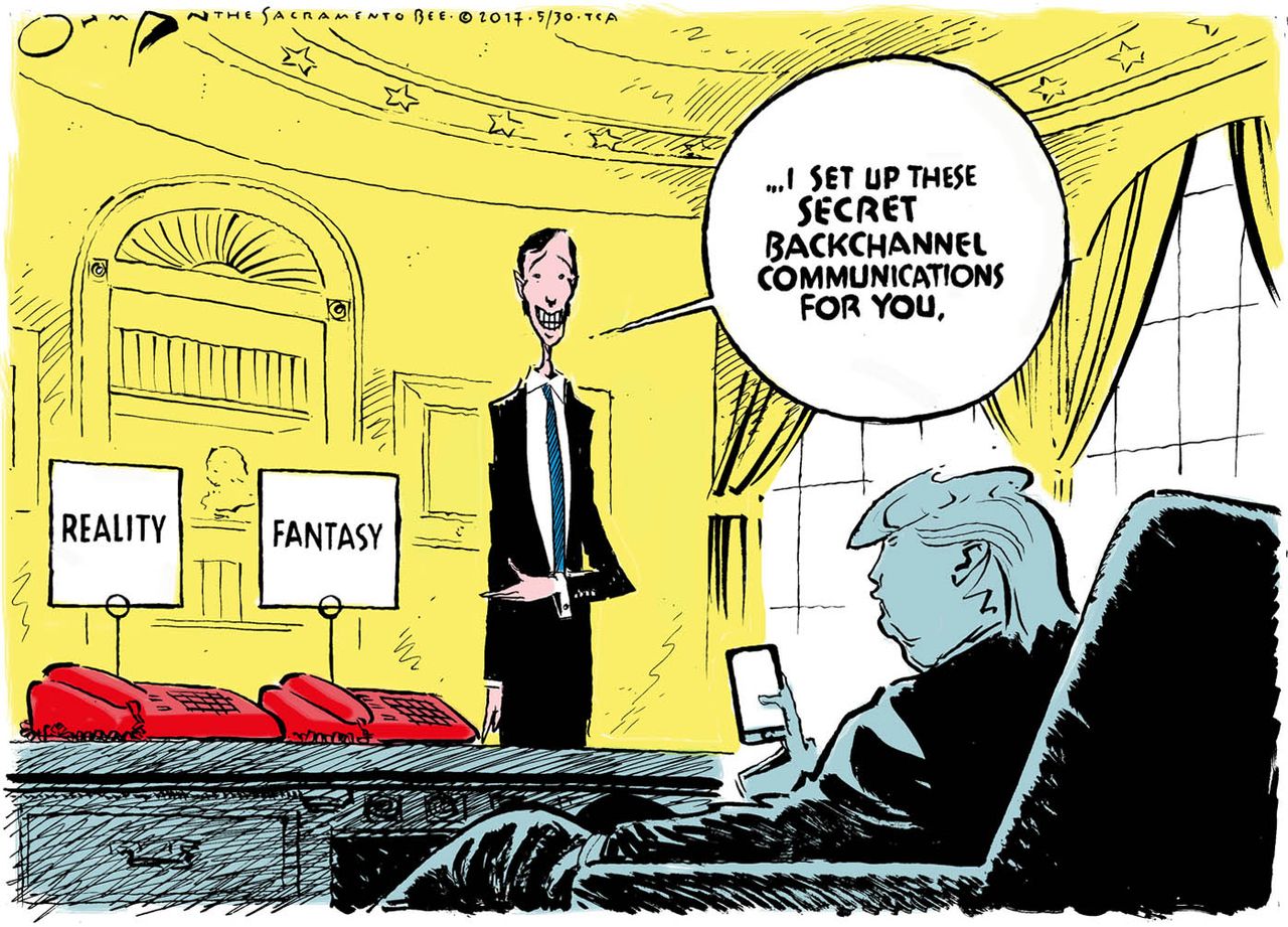 Political cartoon U.S. Trump Russia Jared Kushner back channel