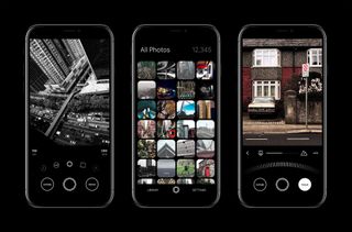 Three images of Obscura camera app on iPhone