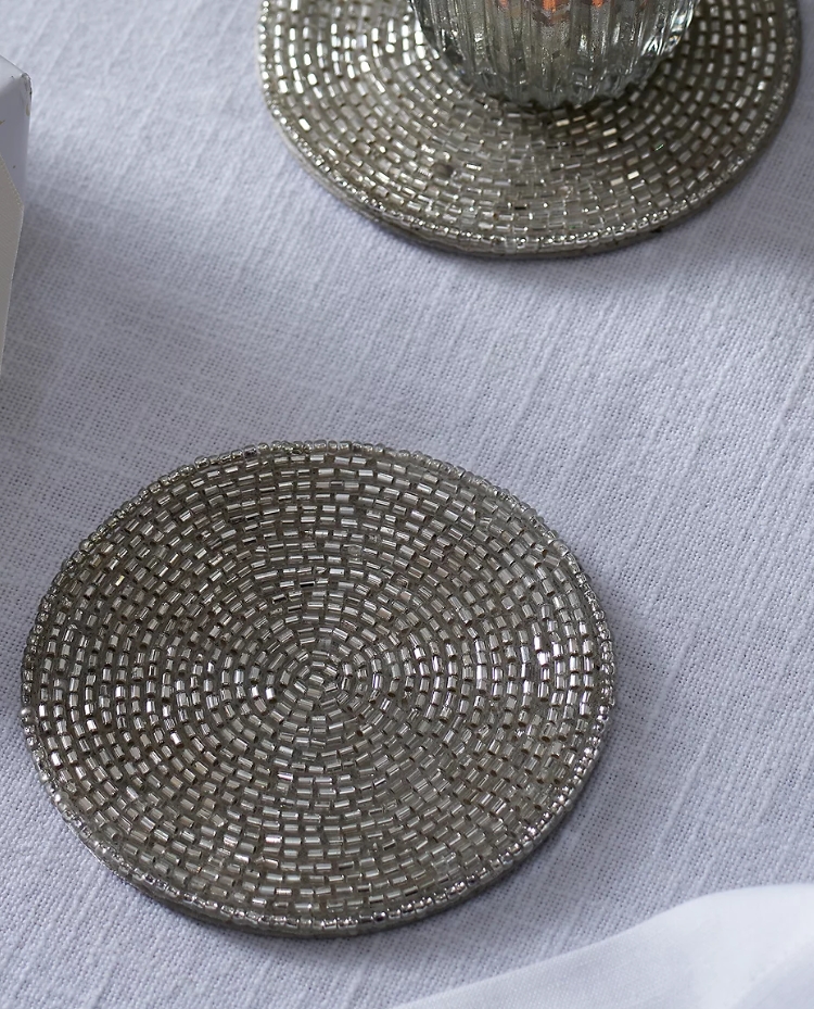 The White Company UK, Silver Beaded Round Coasters &amp;ndash; Set of 4 | Christmas Table | the Wh...