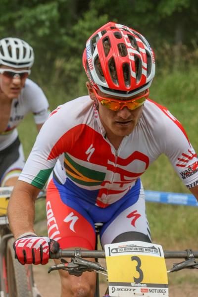 Burry Stander sitting in with the lead group on lap one.