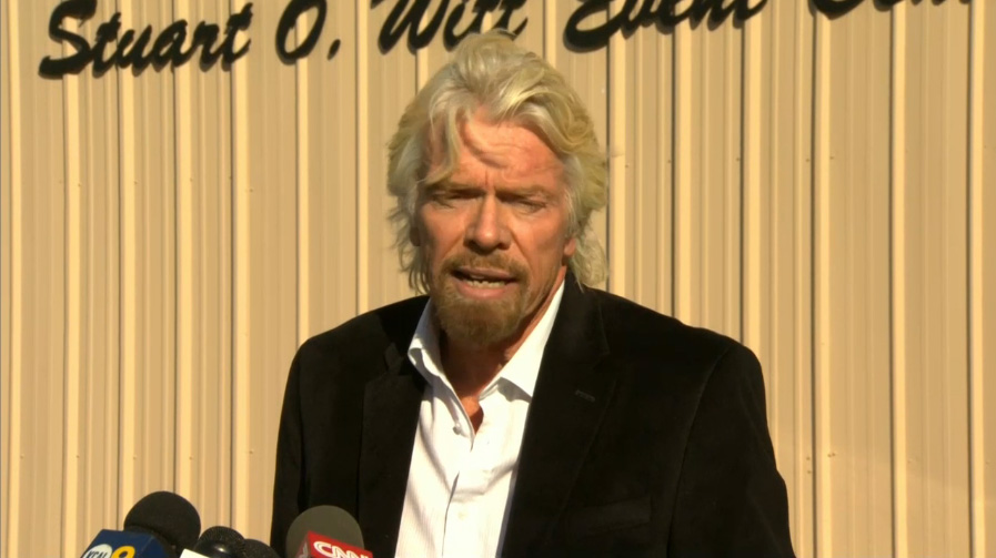 Virgin Galactic founder Sir Richard Branson makes a brief statement to media at the Mojave Air and Space Port on Nov. 1, one day after the company&#039;s SpaceShipTwo spacecraft crashed during a test flight. One pilot died in the crash, while another was injur